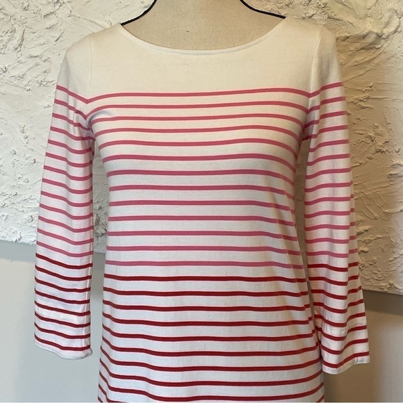 Boden Striped Boatneck 3/4 Sleeve Dress White Pink Red Black Sz 2 Cotton. - Picture 3 of 7